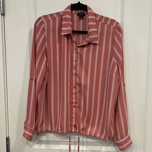 Justify Sheer Peach Pink White Striped Blouse Size XL